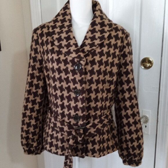 Chadwick's Collection Women's Houndstooth Blazer with Belt (Size 16) Brown/Tan - Picture 1 of 6